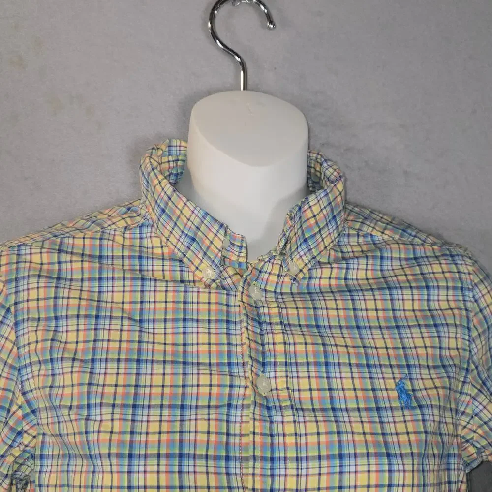 Ralph Lauren Youth Medium 10/12 Plaid Shirt Button Down Blue‎ Pony Vacation